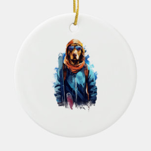 Ski Dog in Ski Googles 5 Ceramic Ornament