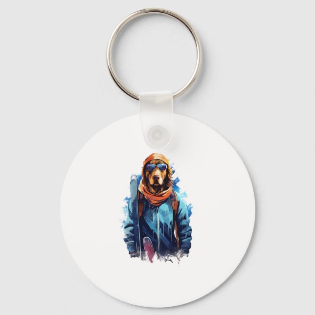 Ski Dog in Ski Googles  5 Keychain (Front)