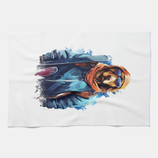 Ski Dog in Ski Googles  5 Kitchen Towel (Horizontal)