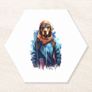 Ski Dog in Ski Googles 5 Paper Coaster