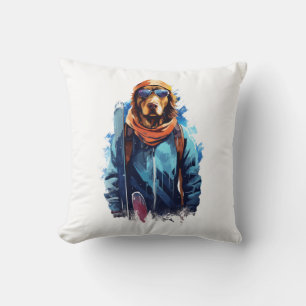 Ski Dog in Ski Googles  5 Throw Pillow