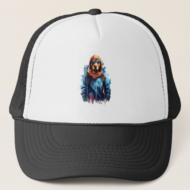Ski Dog in Ski Googles  5 Trucker Hat (Front)