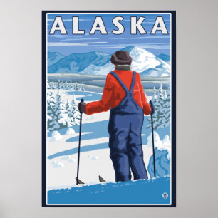 Ski en affiche de Vintage voyage de l'Alaska
