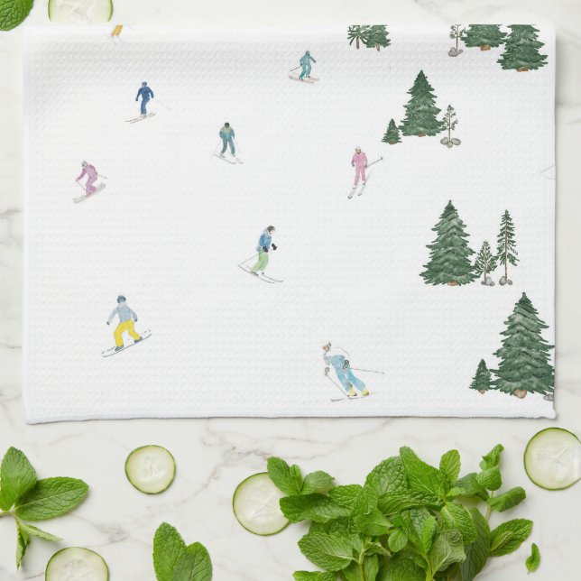 Ski et snowboard imprimé serviette de cuisine (Plié)
