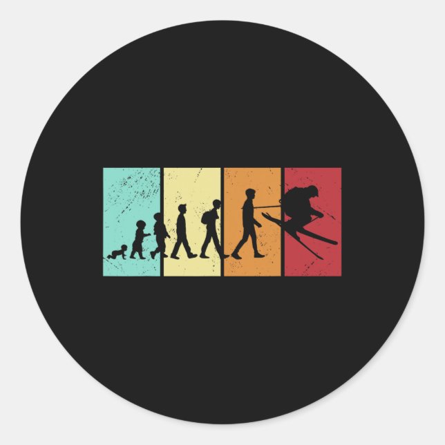 Ski Evolution - Skiing Lovers Mountains Retro Ski  Classic Round Sticker (Front)