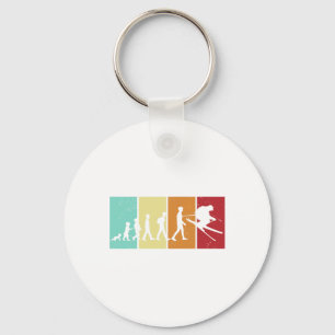 Ski Evolution - Skiing Lovers Mountains Retro Ski  Keychain