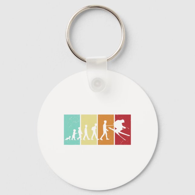 Ski Evolution - Skiing Lovers Mountains Retro Ski  Keychain (Front)