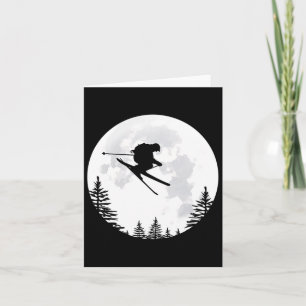 Ski - Flying Jumping Skier Over The Moon  Card