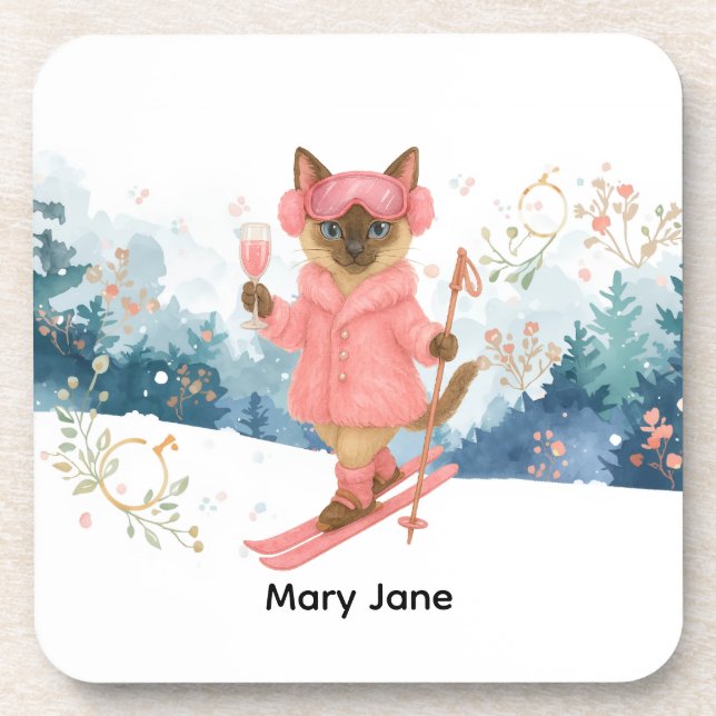 Ski for Bachelorette Party Siamese cat lovers  Coaster (Front)