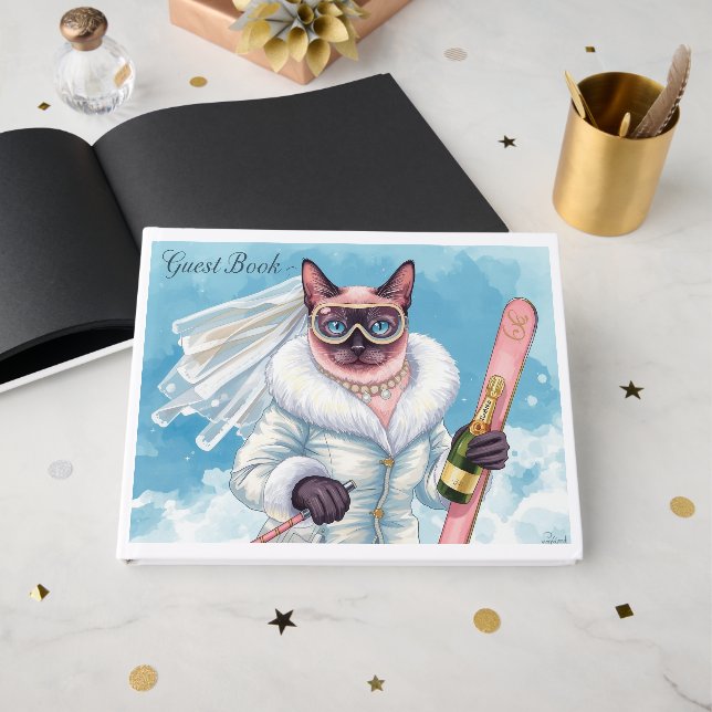 Ski for Bachelorette Party Siamese cat lovers  Guest Book (Front Open)