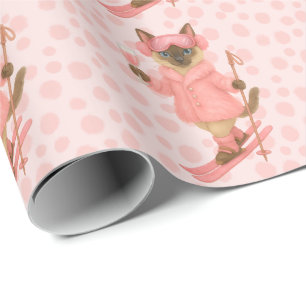 Ski for Bachelorette Party Siamese cat lovers Pink Wrapping Paper