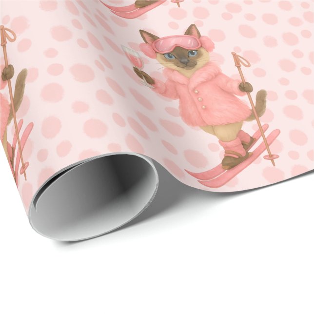 Ski for Bachelorette Party Siamese cat lovers Pink Wrapping Paper (Roll Corner)