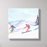 Ski Friends | Beautiful Watercolor Ski Mountain