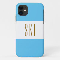 SKI Fun Chic Sporty Bright Sky Blue White Stripes