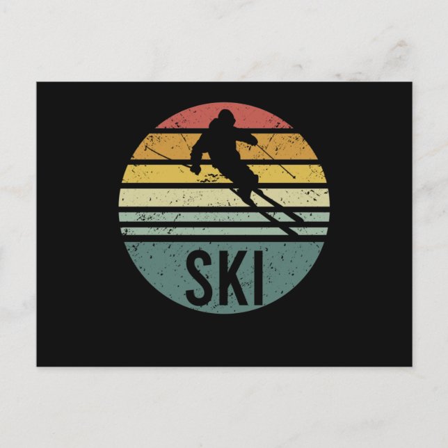 Ski Funny Cool Skier Retro Vintage Skiing Postcard (Front)