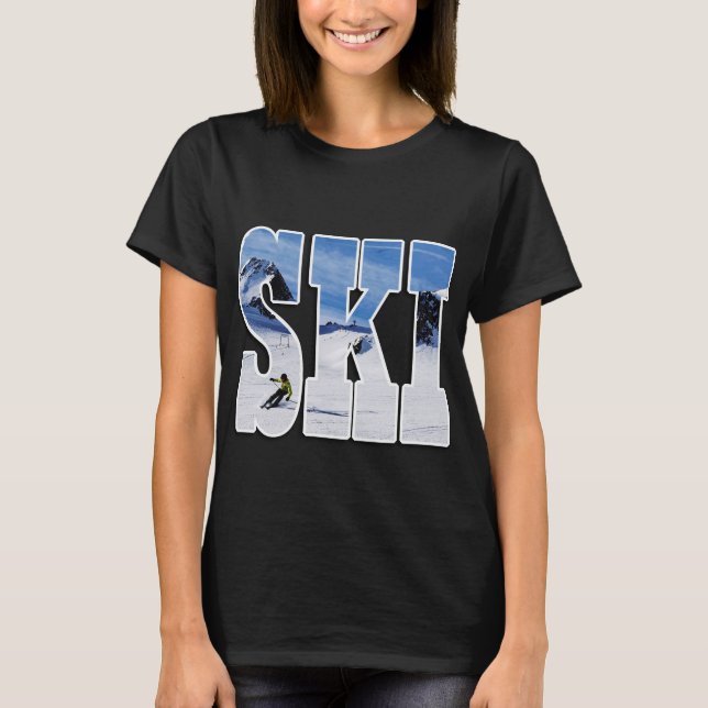 SKI - Gift for Skier Typography Design T-Shirt (Front)