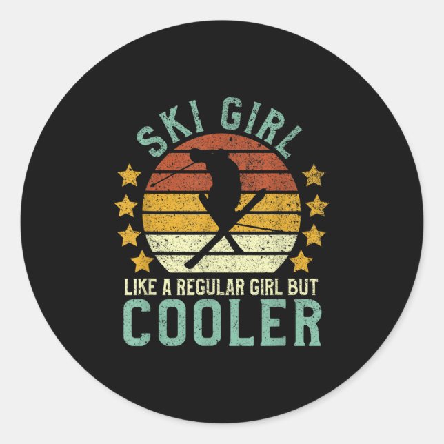 Ski Girl _ Funny Female Skier Instructor &amp; Ski Classic Round Sticker (Front)