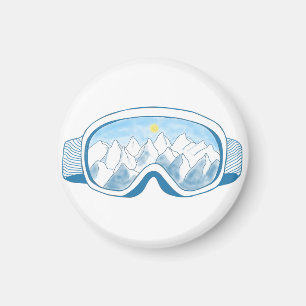 Ski Goggles Mountain Reflection Illustration Magnet