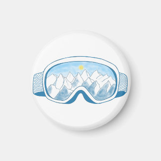 Ski Goggles Mountain Reflection Illustration Magnet
