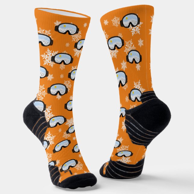 Ski Goggles Mountain Skier Snowboarder Orange Socks (Angled)
