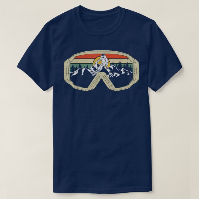 Ski Goggles Mountain Snow Skiing Retro Winter Vaca T-Shirt (Design Front)
