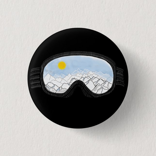 Ski Goggles Mountain View Illustration  1 Inch Round Button (Front)