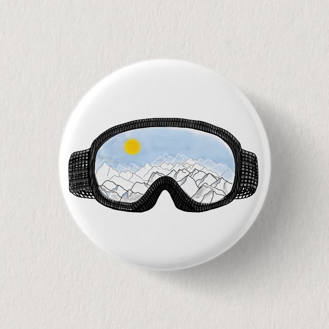 Ski Goggles Mountain View Illustration   1 Inch Round Button (Front)
