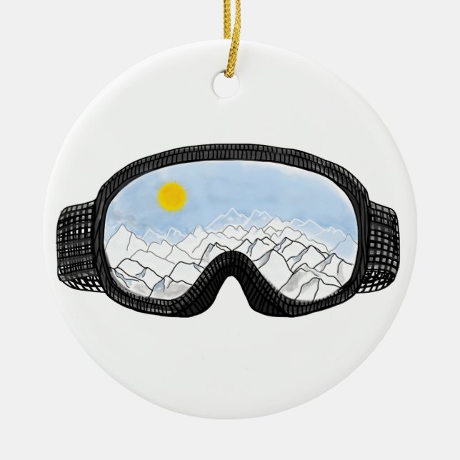 Ski Goggles Mountain View Illustration    Ceramic Ornament (Front)