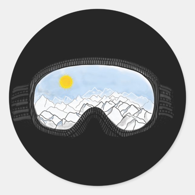 Ski Goggles Mountain View Illustration  Classic Round Sticker (Front)