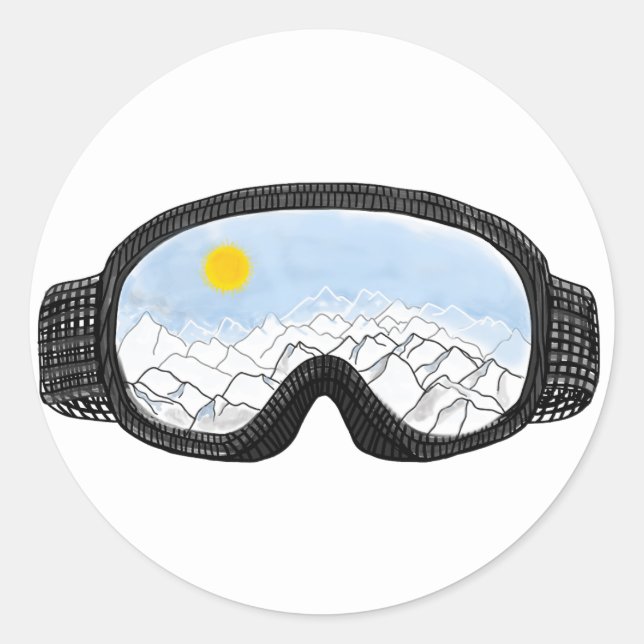 Ski Goggles Mountain View Illustration  Classic Round Sticker (Front)
