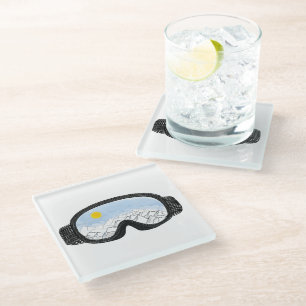 Ski Goggles Mountain View Illustration  Glass Coaster