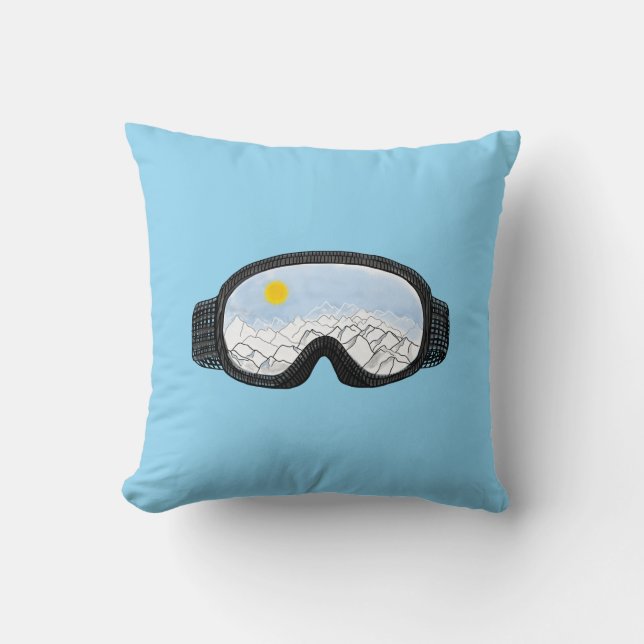 Ski Goggles Mountain View Illustration Light Blue  Throw Pillow (Front)