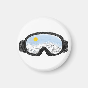 Ski Goggles Mountain View Illustration Magnet