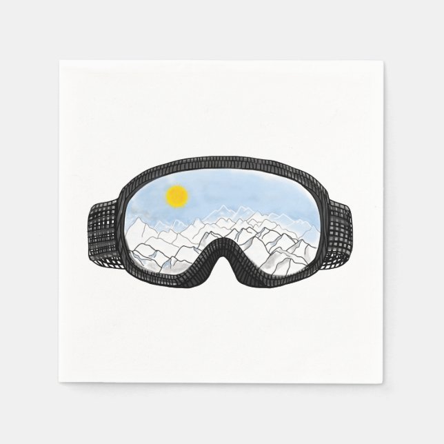 Ski Goggles Mountain View Illustration  Napkin (Front)