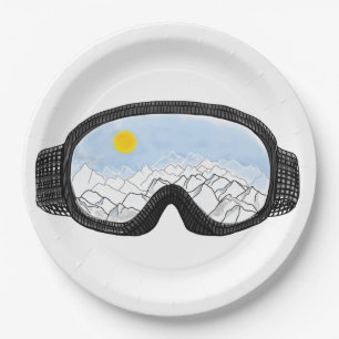 Ski Goggles Mountain View Illustration Paper Plate