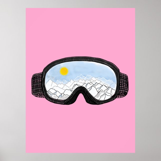 Ski Goggles Mountain View Illustration Pink  Poster (Front)