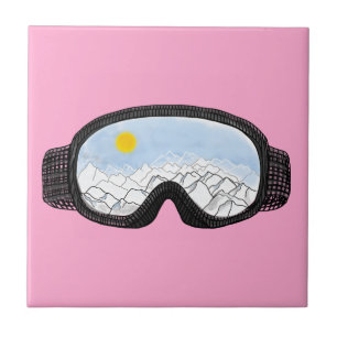 Ski Goggles Mountain View Illustration Pink Tile