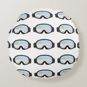 Ski Goggles Mountain View Illustration Round Pillow