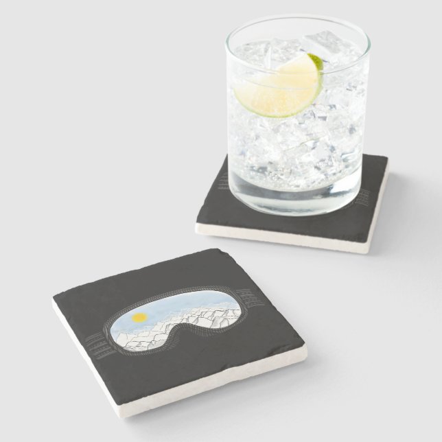 Ski Goggles Mountain View Illustration  Stone Coaster (Side)