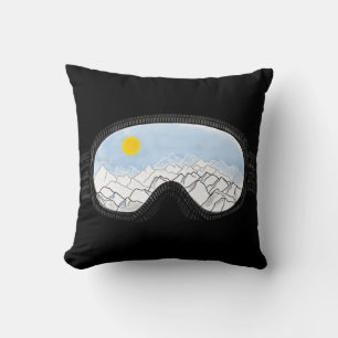 Ski Goggles Mountain View Illustration Throw Pillow