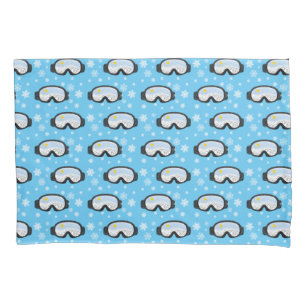 Ski Goggles Mountain View Snowflakes Blue Pillowcase