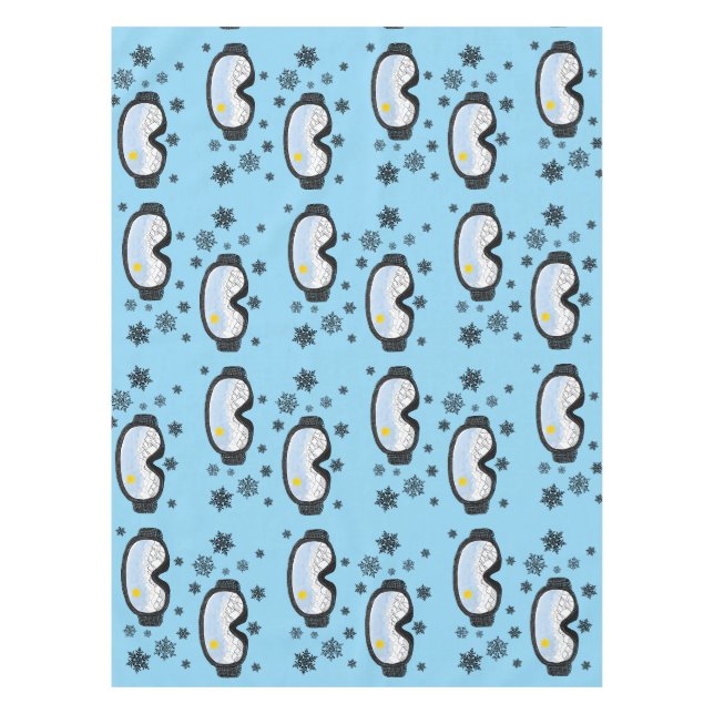 Ski Goggles Mountain View Snowflakes Blue    Tablecloth (Front)