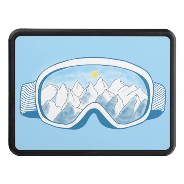 Ski Goggles & Mountains Illustration   Trailer Hitch Cover (Front)