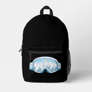 Ski Goggles Mountains Reflections Black Printed Backpack