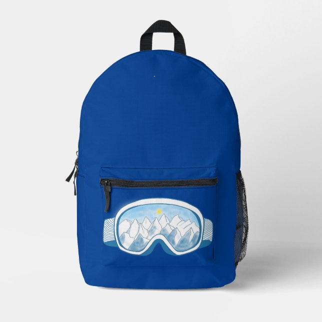 Ski Goggles Mountains Reflections Deep Blue Printed Backpack (Front)