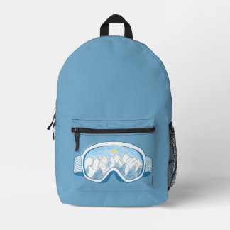 Ski Goggles Mountains Reflections Dusty Blue Printed Backpack