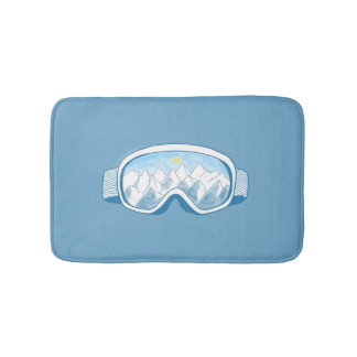 Ski Goggles Mountains Reflections Illustration Bath Mat