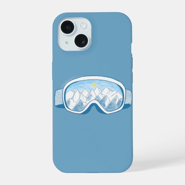 Ski Goggles Mountains Reflections Illustration  iPhone 15 Case (Back)