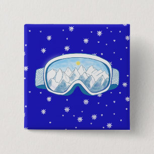 Ski Goggles with mountain reflection 2 Inch Square Button
