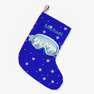 Ski Goggles with mountain reflection personalized Small Christmas Stocking
